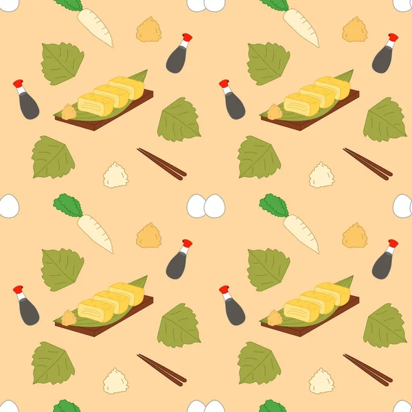 Tamagoyaki Dashimaki Omelette Japonaise Avec Radis Daikon Sauce Soja Légumes — Image vectorielle