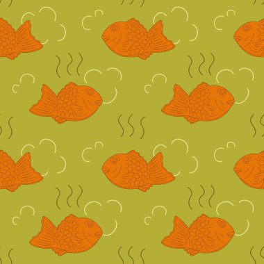 Buharda pişen sıcak Taiyaki, Japon balık şekilli kek ya da Bungeo-ppang kusursuz desenli arka plan. Çizgi filmlerde Japon ya da Koreli sokak yemekleri ve atıştırmalıklar, Asya yemekleri. Duvar kağıdı için harika..