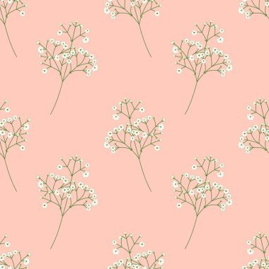 Cute tiny white flowers, baby's breath, Gypsophila flowers seamless pattern background. Doodle summer floral pattern background. Great for wallpaper, textile, fabric, card, packaging, wedding. clipart