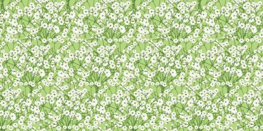 Blossoming white small flowers field in hand drawn style seamless pattern background. Field of baby's breath, Gypsophila flowers, wildflowers background. Great for wallpaper, fabric, textile, gift. clipart