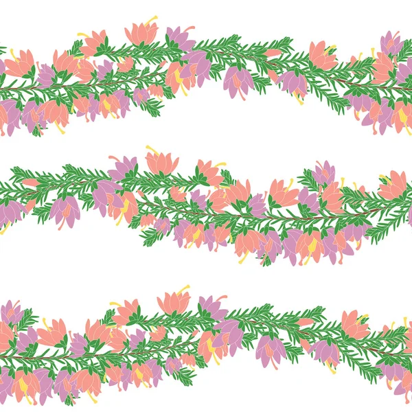 Garland Λουλούδι Απρόσκοπτη Μοτίβο Φόντο Και Σύνορα Χειροποίητο Μωβ Και — Διανυσματικό Αρχείο