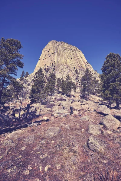 Vintage tonas foto av Devils Tower. — Stockfoto