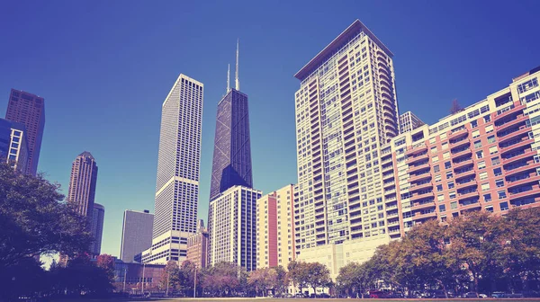 Vintage tónusú fotót Chicago city downtown, Amerikai Egyesült Államok — Stock Fotó