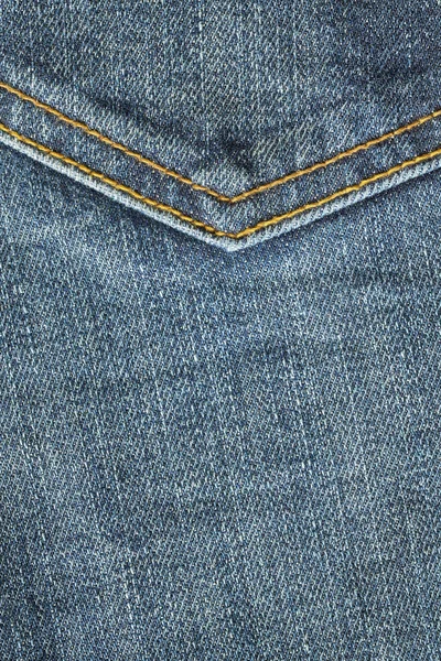 Close up picture of blue jeans fabric with stitches, background — Stock Photo, Image
