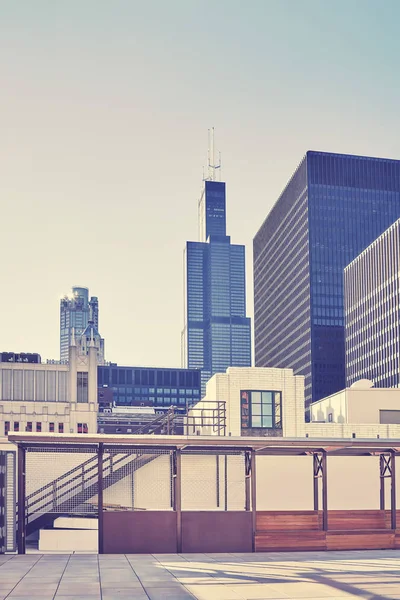 Színes tónusú kép Chicago downtown, Amerikai Egyesült Államok. — Stock Fotó