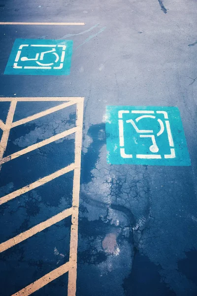 Disabled parking road signs, color toned picture. — Stock Photo, Image