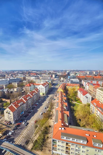 Aerial vidvinkel vy av Szczecin Centrum, Polen. — Stockfoto