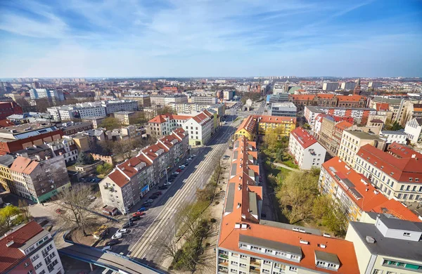 Veduta aerea grandangolare della città di Szczecin centro, Polonia . — Foto Stock