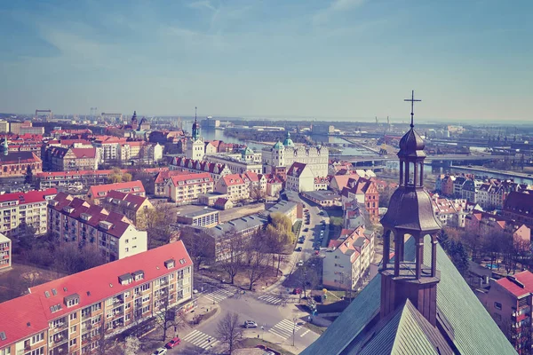 Vintage stylized aerial view of Szczecin city, Poland. — Stock Photo, Image