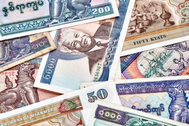Close up picture of Lao kip banknotes clipart