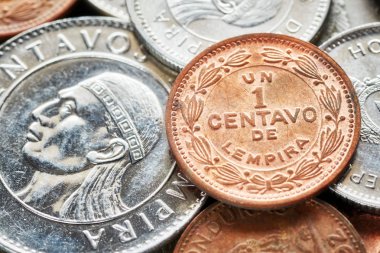 Close up picture of Honduran lempira coins. clipart