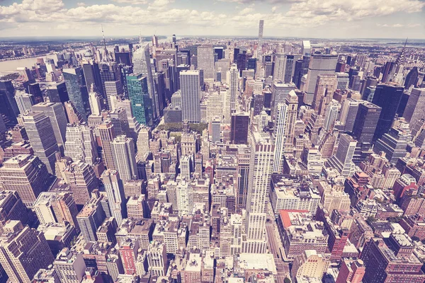 Vintage gestemde luchtfoto van de skyline van New York, Verenigde Staten. — Stockfoto