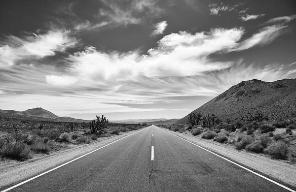 Černobílý obrázek Death Valley pouštní silnice. — Stock fotografie