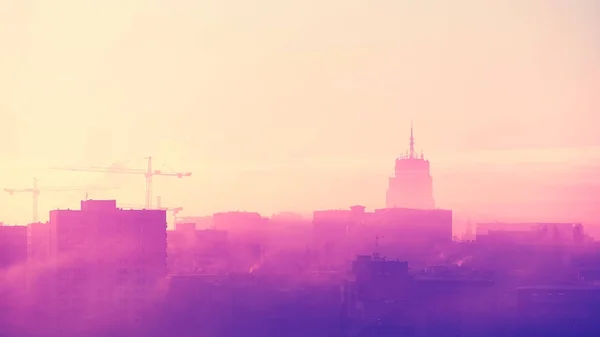Misty sunrise over Szczecin City, Poland. — Stock Photo, Image