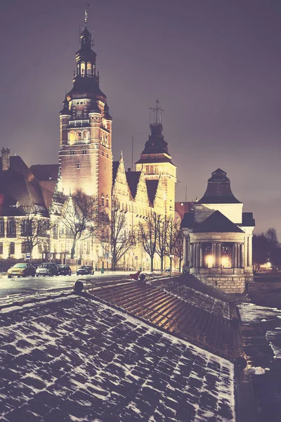 Szczecin (stettin) város éjjel, Lengyelország. — Stock Fotó
