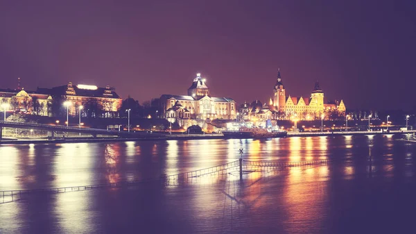 Szczecin (Stettin) City at night, Poland. — Stock Photo, Image