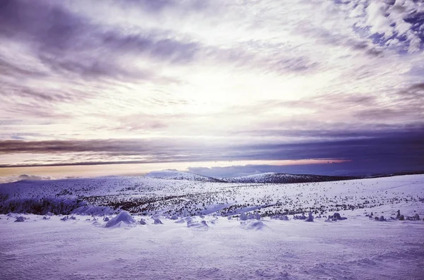 Zimní horské krajiny při západu slunce. — Stock fotografie