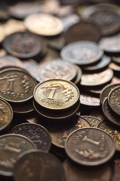 Extreme close up εικόνα του πολωνικά ένα grosz νομίσματα. — Φωτογραφία Αρχείου