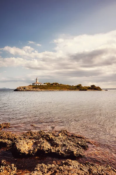 Paisaje Con Faro Alcanada Faro Alcanada Tonificación Color Aplicada Mallorca — Foto de Stock