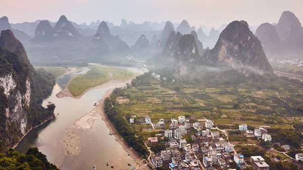 Paisagem Cárstica Com River Pôr Sol China — Fotografia de Stock