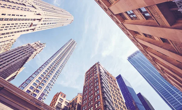 Looking New York Skyscrapers Color Toning Applied Usa — Stock Photo, Image