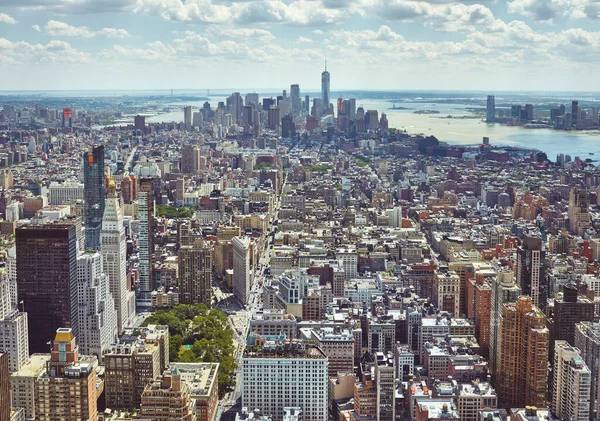 Aerial View New York City Skyline Color Toning Applied Usa — Stock Photo, Image