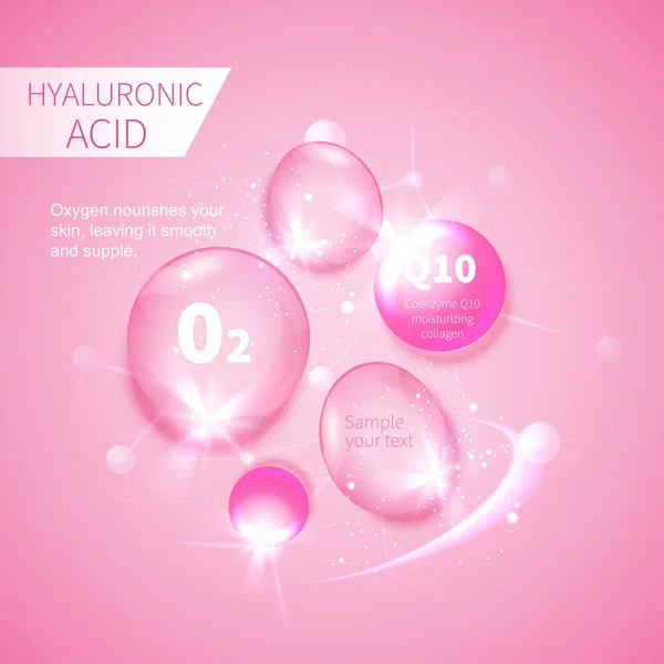 Gotas rosadas de ácido hialurónico — Vector de stock