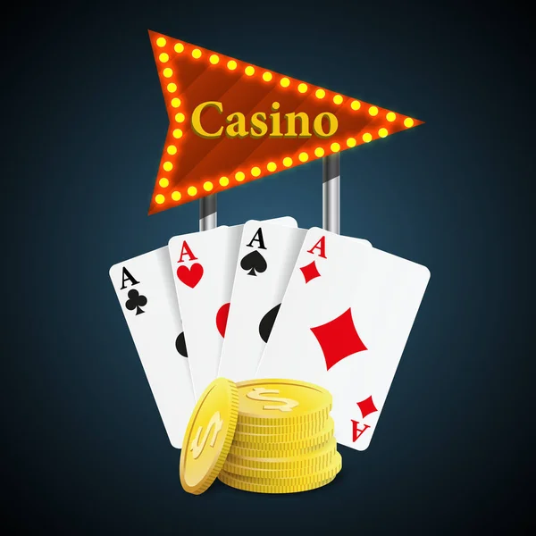 Casino jugando a las cartas y monedas — Vector de stock