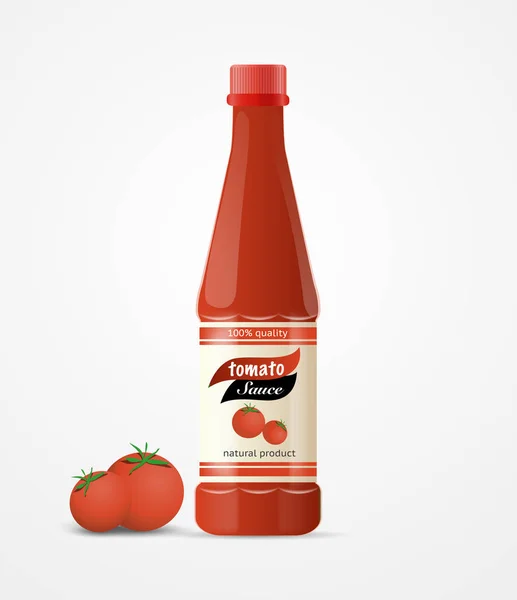 Tomaat saus fles en tomaten — Stockvector