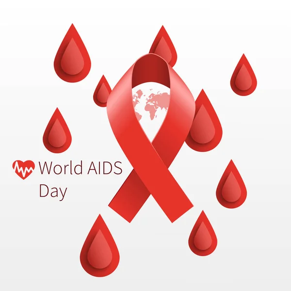 Modèle Journée Mondiale Sida Avec Ruban Rouge Gouttes Sang — Image vectorielle