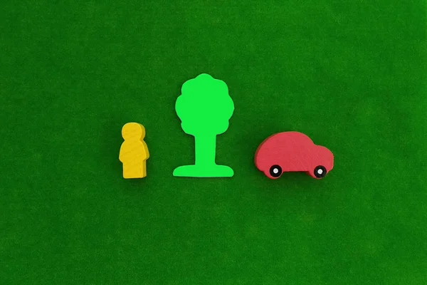 Person Tree Car Green Background Ecology Transport Lifestyle — 스톡 사진