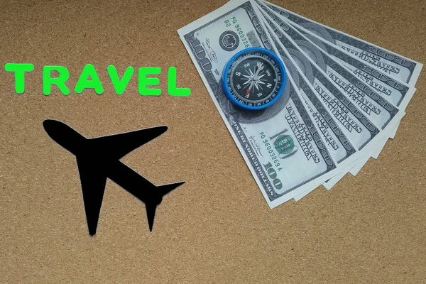 Airplane Compass American Dollar Bills Travel Tourism Active Recreation — Stock Photo, Image