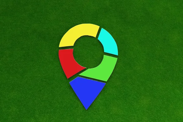 Ortsschild Mehrfarbige Teile Auf Grünem Hintergrund Unterteilt Navigation Standort — Stockfoto