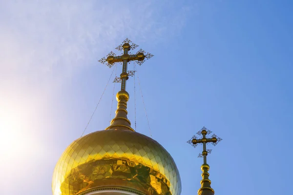 Domes Crosses Orthodox Church Blue Sky Religious Building — Stock Photo, Image