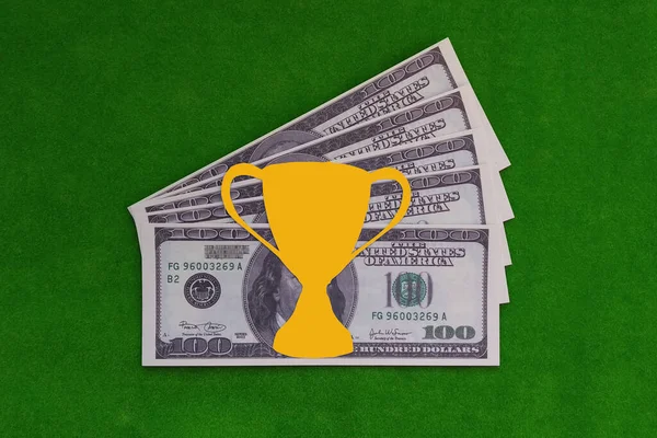 Copa Premios Billetes Dólar Americano Fondo Verde Concepto Victoria Éxito —  Fotos de Stock