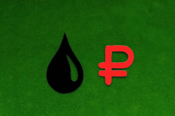 Drop Oil Ruble Sign Red Green Background Oil Market — Stock Photo, Image