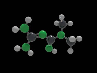 Metformin molekülü, siyah arkaplan üzerinde 3d-model