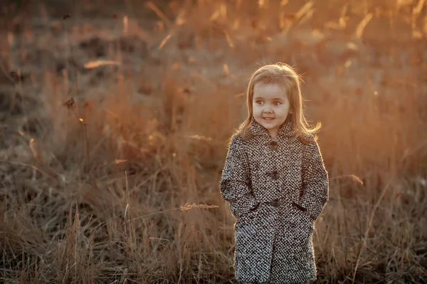 Симпатична маленька дівчинка стоїть біля паркану — стокове фото