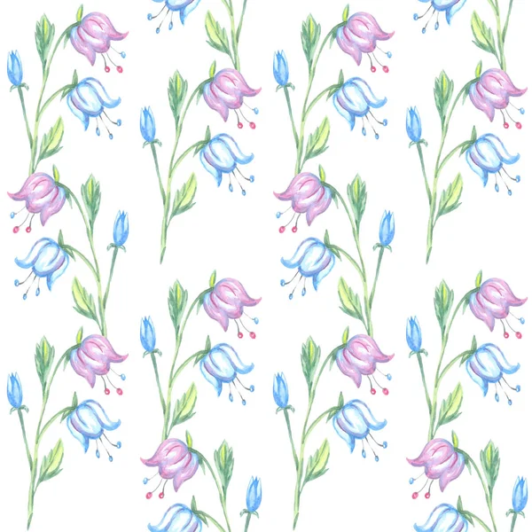 Harebell flower pattern seamless watercolor — Stok fotoğraf