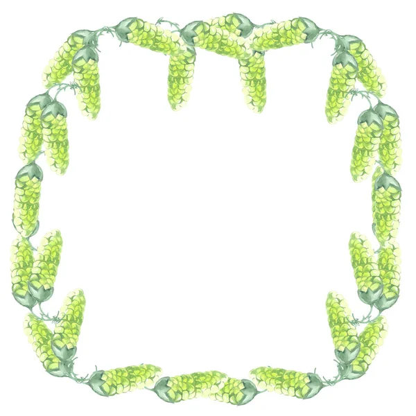 Beyaz arkaplanda suluboya yeşil yuvarlak çerçeve konileri sektirir