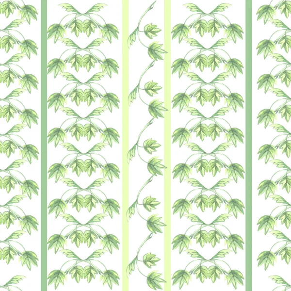 Beyaz arkaplanda yeşil suluboya desenli, pürüzsüz desenli, çizgili duvar kağıdı.