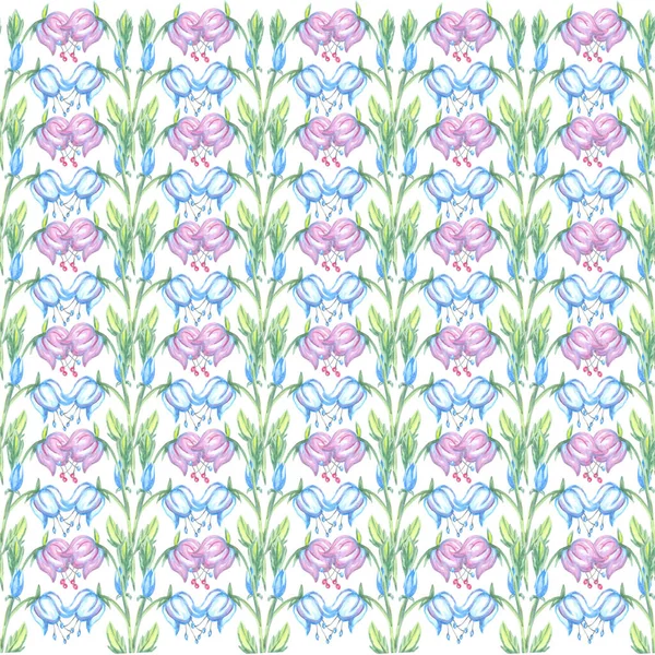 Beyaz zemin üzerinde çan suluboya kusursuz desenli duvar kağıdı kabartma doğa çiçek illüstrasyonu