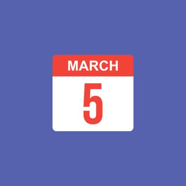Takvim - 5 Mart resimleme izole vektör işareti sembolü