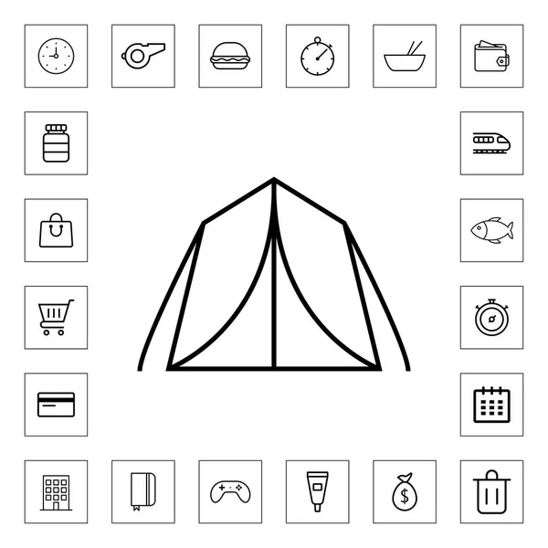 ウェブとモバイルのためのキャンプテントのアウトラインアイコン — ストックベクタ