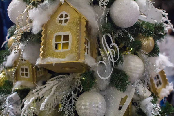 Christmas and new year decorations on the Christmas tree — Stock Photo, Image