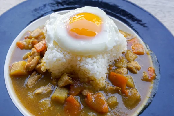 Indian food beef with Fried Egg on the rice in the dish. horizon — Stock Photo, Image