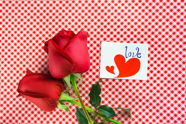 Rosa roja con tarjeta de mensaje Imagen del día de San Valentín — Foto de Stock