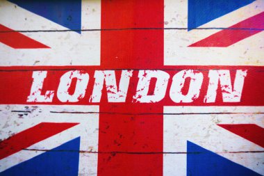 Londra metin eski tasarlanmış grunge İngiliz bayrağı