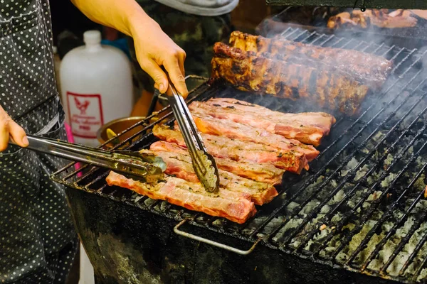 Street food BBQ grill tools Concept of eating outdoors in the we — Stock Photo, Image