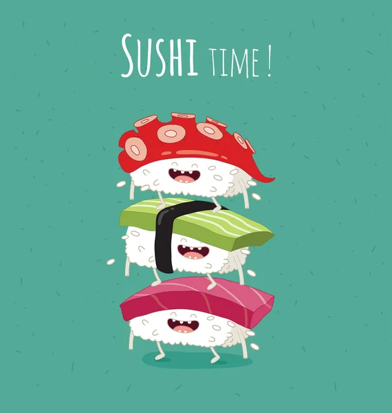 Engraçado sushi tempo banner —  Vetores de Stock
